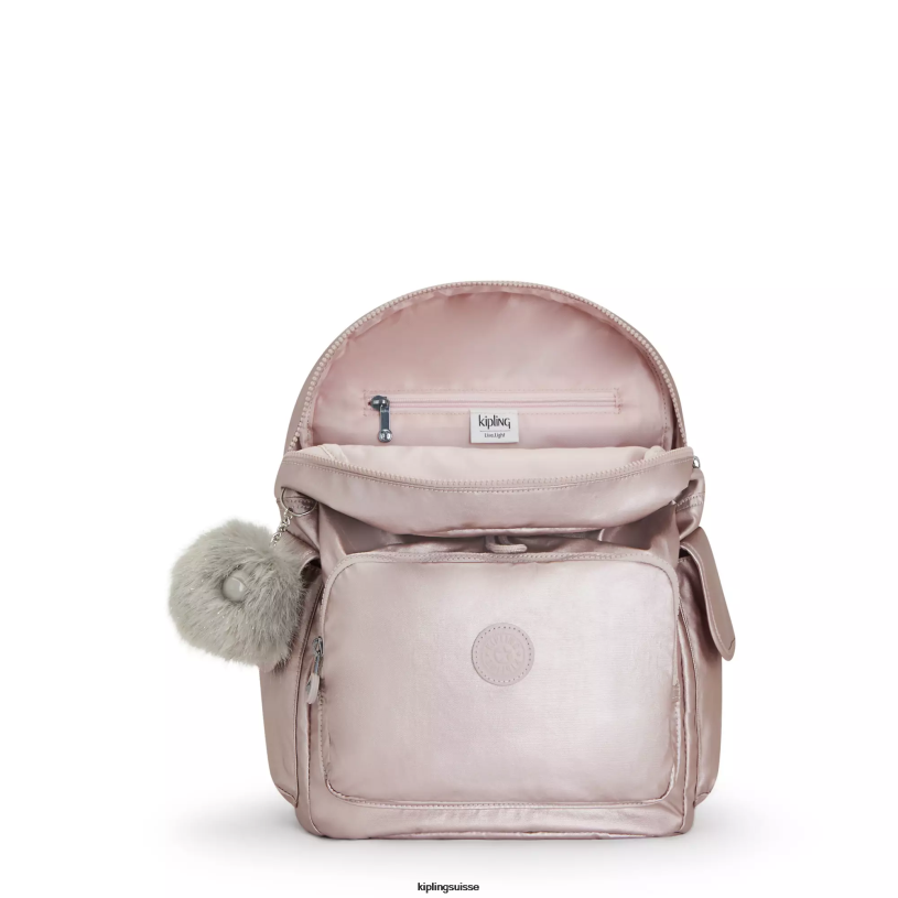 Kipling sacs à dos de mode rose métallique femmes city ​​pack sac à dos métallisé FPRN340