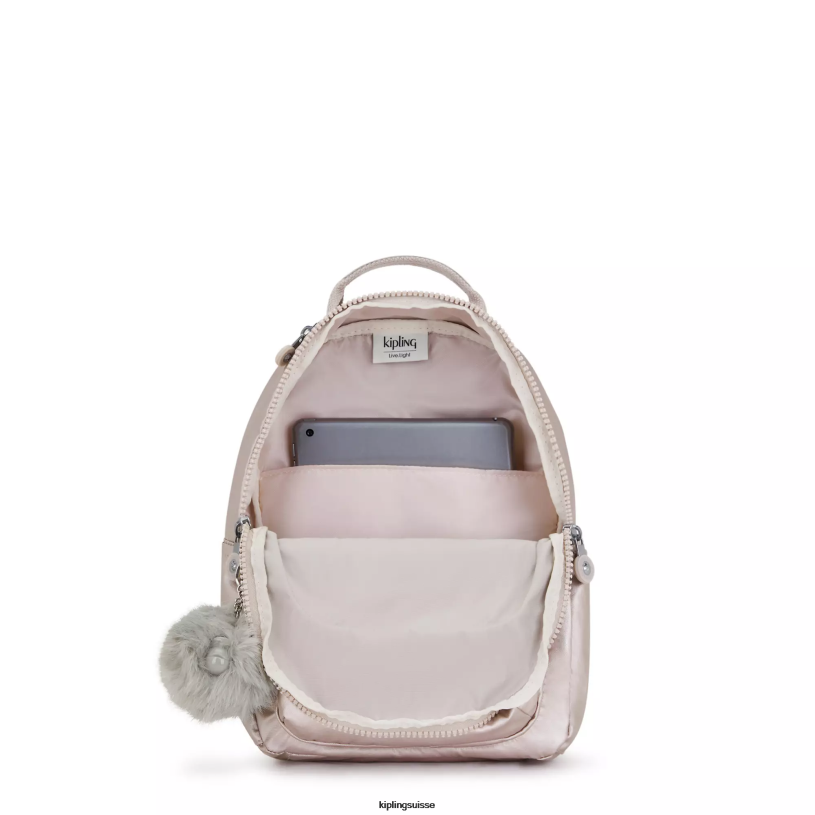 Kipling sacs à dos de mode rose métallique femmes petit sac à dos métallisé pour tablette séoul FPRN356