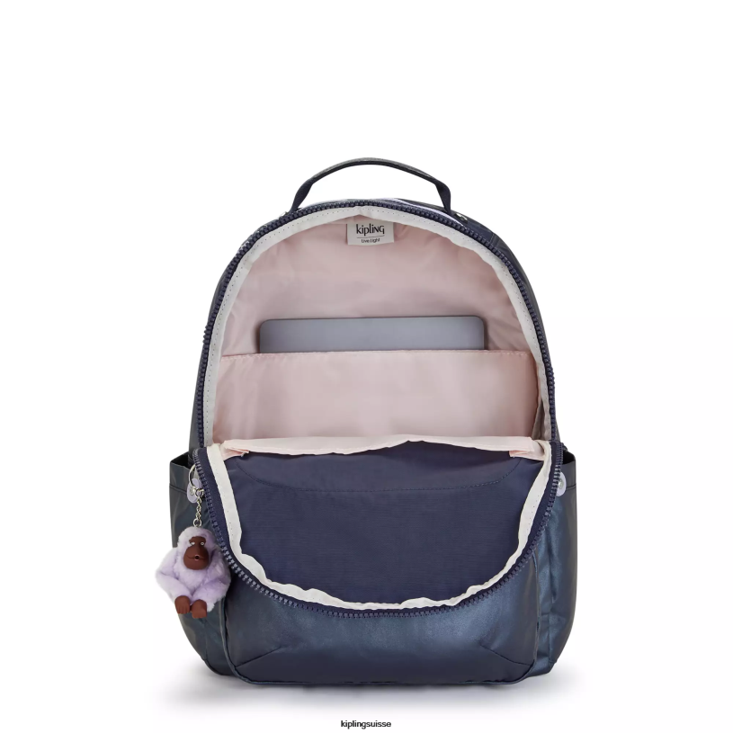 Kipling sacs à dos pour ordinateur portable bleu amiral femmes séoul ​​grand sac à dos métallique pour ordinateur portable 15" FPRN460