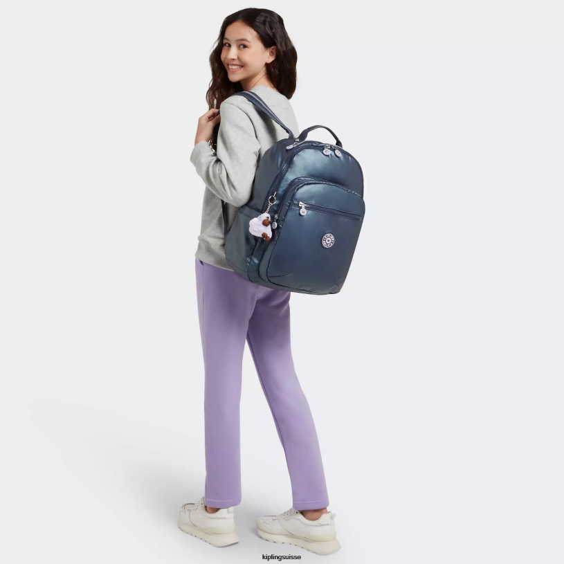 Kipling sacs à dos pour ordinateur portable bleu amiral femmes séoul ​​grand sac à dos métallique pour ordinateur portable 15" FPRN460