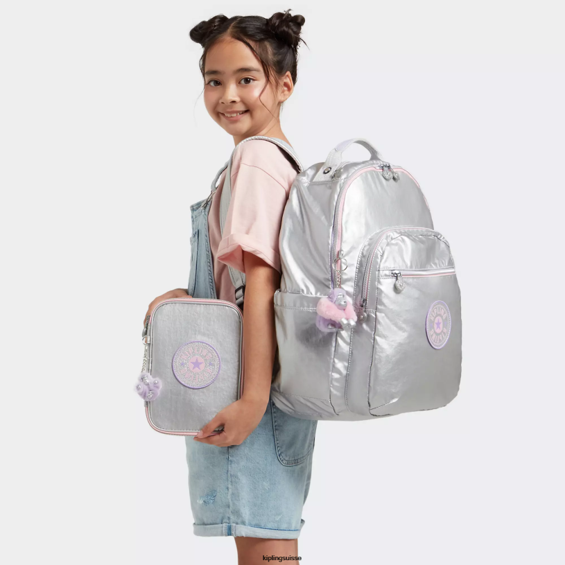 Kipling sacs à dos pour ordinateur portable bonbon métal amusant femmes séoul ​​grand sac à dos métallique pour ordinateur portable 15" FPRN448