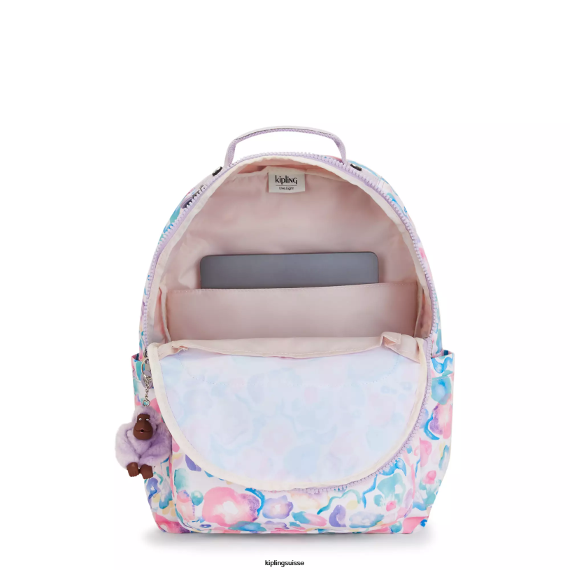 Kipling sacs à dos pour ordinateur portable fleurs aquatiques femmes séoul ​​grand sac à dos pour ordinateur portable 15" imprimé FPRN469