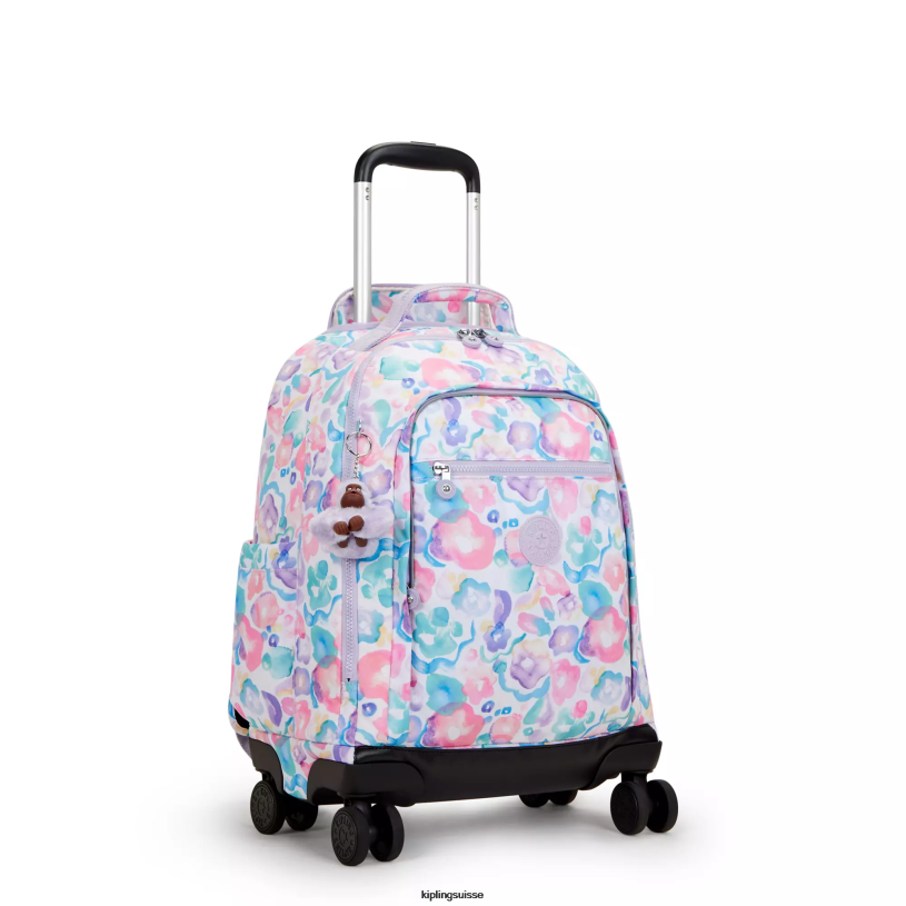 Kipling sacs à dos roulants fleurs aquatiques femmes sac à dos à roulettes imprimé new zea pour ordinateur portable 15" FPRN491