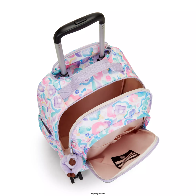 Kipling sacs à dos roulants fleurs aquatiques femmes sac à dos à roulettes imprimé new zea pour ordinateur portable 15" FPRN491