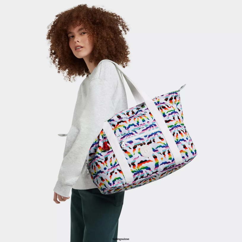 Kipling sacs fourre-tout palmier arc-en-ciel femmes sac fourre-tout imprimé de taille moyenne FPRN261